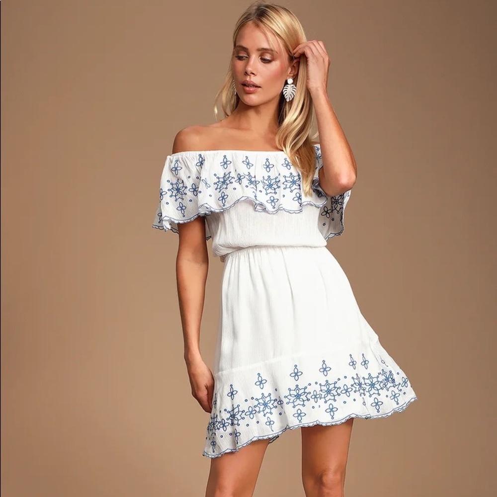 Lulus Layla Ruffle Embroidered Skater Dress